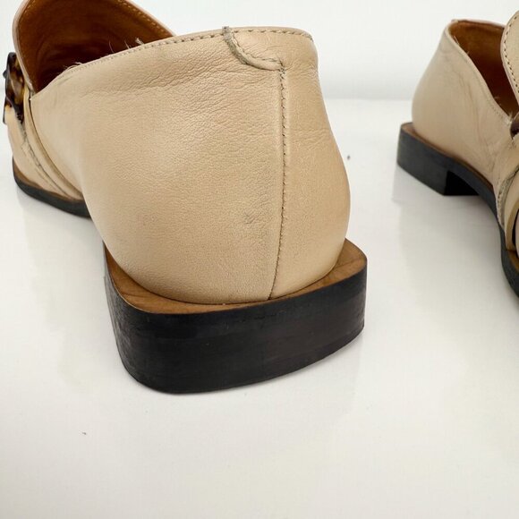ANGEL ALARCON Preppy School Flat Slip-On Tortoise Chainβ Beige Cream Loafers 37 - Picture 11 of 16